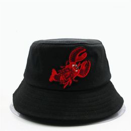Cloches 2021 Style Lobster Embroidery Bucket Hat Fisherman Outdoor Travel Sun Cap Hats For Men And Women 1011