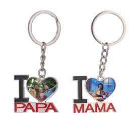 Sublimation Blanks Keychains Metal Festive Party Supplies For Monther's Day Father's Day Gift I LOVE MOM PAPA