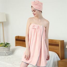 SINSNAN Women Bathroom Microfiber Soft Thick Bath Towel Bath Robe Dry Hair Towel Set Super Absorbent Wearable Shower Beach Towel Y200429