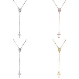 Neue Kreuz Rosenkranz Halskette Für Frauen Jungfrau Maria Virgin Religiöse Jesus Kruzifix Anhänger Silber Rose Goldketten Modeschmuck 94 m2