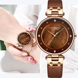 CURREN Simple Rhinestones Charming Watch for Ladies Quartz Watches Leather Strap Clock Female Wristwatch Dress Women's Watch 201114