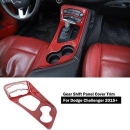 ABS Red Carbon Fibre Centre Gear Shift Panel Cover Decoration Trim For Dodge Challenger Auto Interior Accessories,