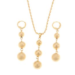 Gold Beads Pendant Necklaces Dangle Earrings For Women Yonth Girls Round Balls Beaded Necklace Jewellery Sets