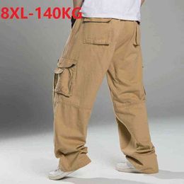 Size 8XL 140KG spring winter Men cargo pants thick high street pants safari style pockets Skateboard out door straight pants H1223