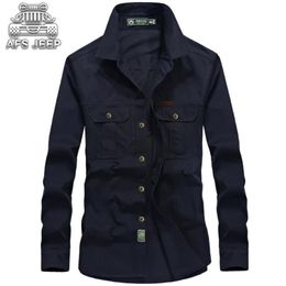 Plus Size 6XL Men Shirt Original Brand AFS JEEP Loose Denim 100% Cotton Camisas Hombre Vestir hawaiian Wearable Long SLeeve Y200408