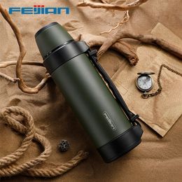 FEIJIAN Military Thermos, Travel Portable Thermos For Tea, Large Cup Mugs for Coffee, Water bottle, Stainless Steel ,1200/1500ML 201221