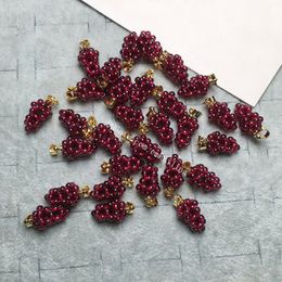 100Pcs 15*9mm Mini Natural Garnet Crystal Stone Hand Woven Wine Red Grape Shape Charms Pendant w/ 14K Gold Plated Clasp for Necklace Earring