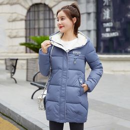 Women's Jackets Hooded Slim Long Parkas Female Winter Solid Plus Size Korean Style Stand Collar Thick Cold Coat Ladies 201019