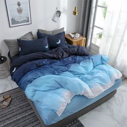 Starry Night Sky Bedding Sets Moon and Star Pattern Gradient Color Duvet Cover Set Bed Sheet Pillowcases for Boys Multi Size LJ201127