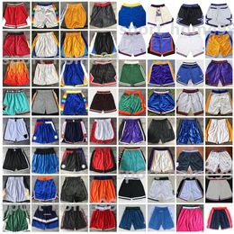 Top Quality Stitched All Retro Men Team Basketball Shorts Sport Wear With Pocket Zipper Sweatpants Pant Blue White Black Red Purple Stitch pantaloncini Size S-XXXL