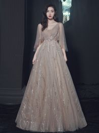 Real Image Elegant Evening Dress Winter New Sexy Bling Sequins Fairy Banquet Ladies Catwalk Party Wear Backless Long Sleeves In Stock