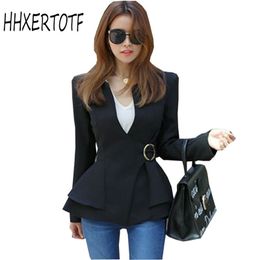 High Quality Women Office Lady Work Coat Autumn Fashion Business White Ruffles Long Sleeve Peplum Jacket Outerwear 201017