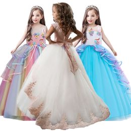 Kid Girl Elegant Weddings Pearl Petals Girl Dress Princess Party Pageant Long Sleeve Lace Tulle for 3 4 5 6 7 8 9 10 11 12 Yrs LJ200923