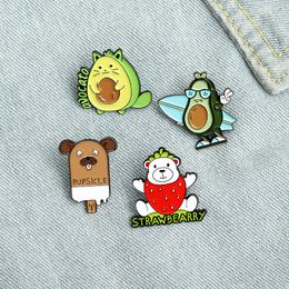 Fruit Animals Enamel Pins Sweet Colors Dog Civet Cat Bear Gift For Friends Party Lapel Pins Clothes Bags