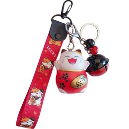 New Cartoon Lucky Cat Keychain Women Cat Car Key Ring Charm Bag Pendant Key Chain Gift Accessories 3074