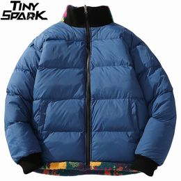 Hip Hop Reversible Jacket Parka Colourful Animal Paint Camouflage Streetwear Men Harajuku Windbreaker Coat Fleece Winter Zip 201204