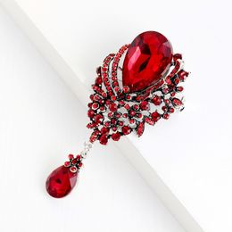 Retro Water drop Brooch pins diamond business suit Top dress corsage brooches for women fashion jewelry will and sandy red blue