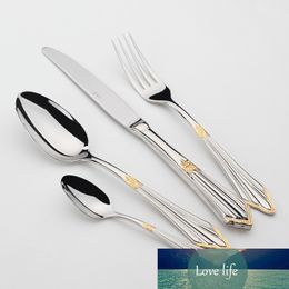 knife table setting Canada - Gold Plated Cutlery Set 24pcs Luxury Dinner Sets Stainless Steel knives forks Royal Dining Table Setting Western Dinnerware Set