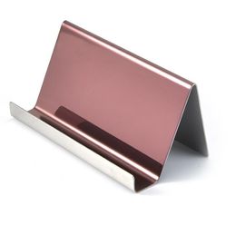 4 Colors Stainless Steel Business Card Holder Name Cards Files Display Stand Rack Desktop Table Decor