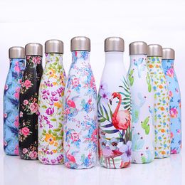 Customise Stainless Steel Thermos Flask Flamingo Floral Water Bottle BPA free Tea Coffee Insulated Cup Sport Gym Drink Bottle 201126