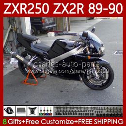 Glossy Black Motorcycle Bodys For KAWASAKI NINJA ZX2R ZXR250 ZX 2R 2 R R250 ZXR 250 89-98 Bodywork 84No.1 ZX2 R ZX-2R ZXR-250 89 90 ZX-R250 1989 1990 Full Fairing Kit