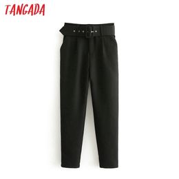 Tangada black suit woman high waist sashes pockets office ladies fashion middle aged pink yellow pants 6A22 201027