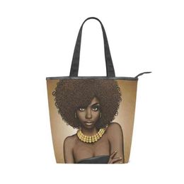 Shopping Bags ALAZA High Quality Canvas Handbag Shopping bags for Afro Girls Black Women Large Striped Summer Shoulder Tote Beach Bag female 220310