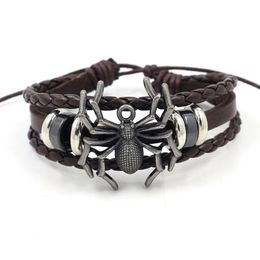 S2719 Europe Fashion Jewelry Retro Men's Leather Bracelet Spider Cowhide Woven Beaded Bracelets