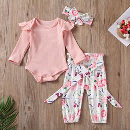 Clothing Sets Newborn Kids Baby Girl Autumn Winter Clothes Set Knitted Tops Romper Long Pants Headband Outfit Set 3- Lj201221