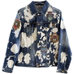 Men's Jackets High end light luxury fashion brand autumn and winter new embroidery crown badge tie dyeing slim fit washed denim men's jacket