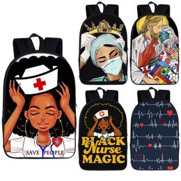 Black Nurse with Crown Backpack for Teenager Girls Children School Bags Afro Women Canvas Travel Bag Student Bagpack Kid Bookbag 201117
