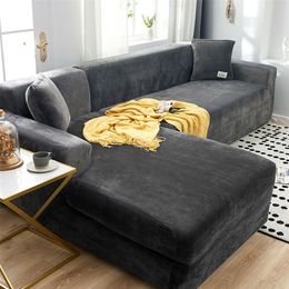 Velvet Plush L Shaped Sofa Cover for Living Room Elastic Couch Slipcover Chaise Longue Corner Sofa Cover Stretch for Winter LJ201216