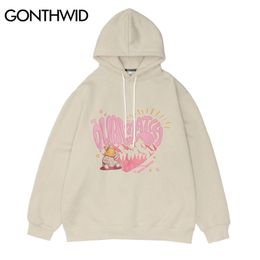 Hip Hop Hoodies Sweatshirts Streetwear Heart Bear Print Fleece Hooded Mens Harajuku Cotton Loose Winter Pullover Khaki Man 220114