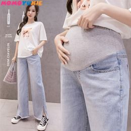 Denim Maternity Jeans Pants Pregnant Women Clothes Boyfriend Vintage wide leg Loose Straight Jeans Pregnancy Pants Plus size LJ201123