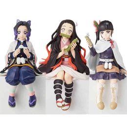 Demon Slayer Figure Anime Nezuko Tanjirou Shinobu Zenitsu Hashibira Inosuke Eat Rice Balls PVC Action Figurine Kimetsu No Yaiba 220108