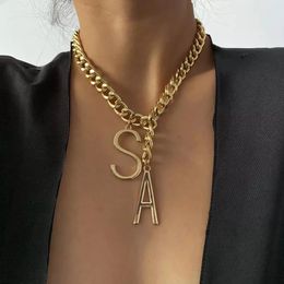 Cuban Chain Big Letter S A Pendant Necklace Punk Chunky Thick Chain Charm Necklace Jewelry for Women Choker Accessories