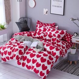 3D Home Textile Bedding Sets Girl Adult Teen Linens Red Heart Fashion Duvet Cover Pillowcase Flat Bed Sheet Queen Y200417