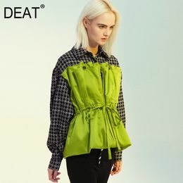 DEAT new spring and autumn turn-down collar flare sleeves drawstring zippers high waist jacket female coat 1H20306L 201112
