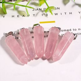 Natural Stone hexagonal prism Charms opal Tiger's Eye Pink Quartz Crystal Healing Chakra Pendants DIY necklace Jewellery Accessories Making