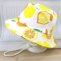Kids Bucket Hats Children Fruit Style Cotton Packable Foldable Fishing Caps Baby Canvas Summer Wide Brimmed Beach Sun Hat