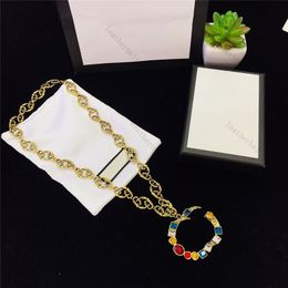 Colorful Diamond Pendant Necklace Designer Letter Pendants Flower Chain Necklace Retro Gold Necklaces