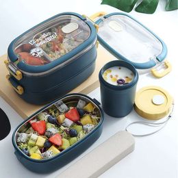 Multi-layer bento box Japanese Style Portable Outdoor 304 Stainless Steel thermal lunch box for kids With Compartment food boxs 201015