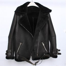 Fashion Shearling Fur Coat Winter Thick Warm 100% Soft Rough Crack Sheepskin Wool Jacket Women Shearling Jacket Plus Size M370 201020