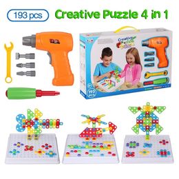 Construction Sets for Kids Toy Drill Play Creative Educational Games Mosaic Design Building Toys Tool Set for Boy 3 Years Toy LJ201009