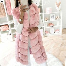 Women Winter Thicken Fluffy Plush Vest Open Front Mid-Length Waistcoat Oversized Loose Solid Color Jacket Outwear S-4XL 10.9 201102