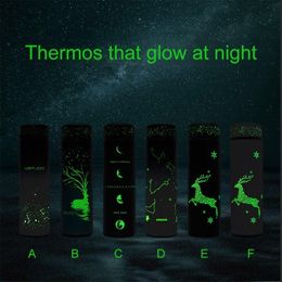 500ml Creative Luminous Thermos Boy Girl Student Kids Personality Star Luminous Water Bottle Gift Stainless Steel Vacuum Flask LJ201218