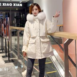 womens down jacket winter female coats clothing Hooded long style Zipper Big pocket Loose ladies outerwear clothes 201103