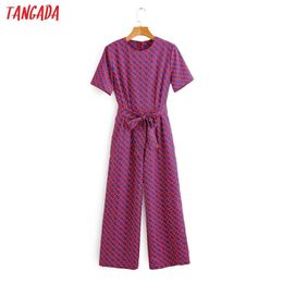 Tangada Women summer chain print long jumpsuit short Sleeve pocket o neck female casual Jumpsuit 1F71 T200509