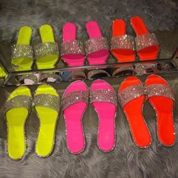 Sparkling Rhinestone Candy-colored Slippers 2020 Women Home Flip Flop Casual Shoes Snakeskin Diamond Flat Outdoor Wild Sandals X1020