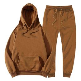 Winter Fleece Hoodies +Pants Sets Men Jogger Tracksuit Brown Sweatpants Sweatshirt Woman Pullover Fashion Brand Casual 2022 New G1222